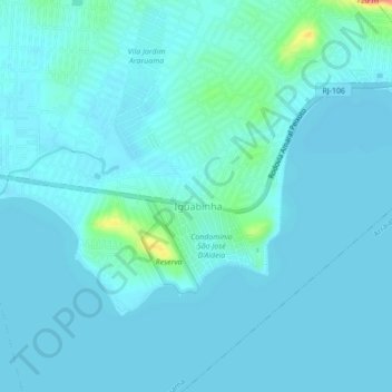 Mapa topográfico Iguaba Pequena, altitud, relieve