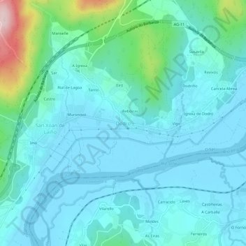 Mapa topográfico Dodro, altitud, relieve