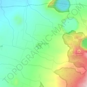 Mapa topográfico Alun Alun, altitud, relieve