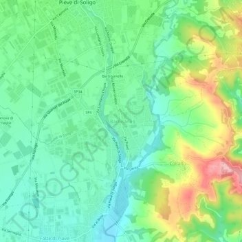Mapa topográfico Barbisano, altitud, relieve