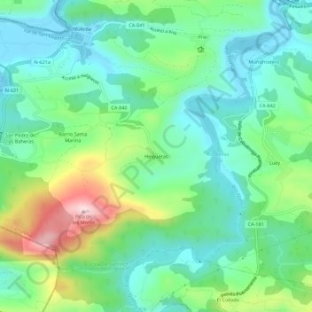 Mapa topográfico Helgueras, altitud, relieve