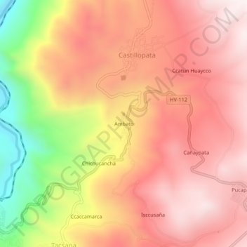 Mapa topográfico Ambato, altitud, relieve