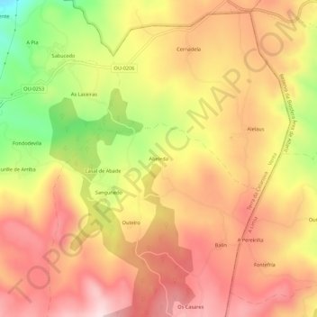 Mapa topográfico Abeleda, altitud, relieve