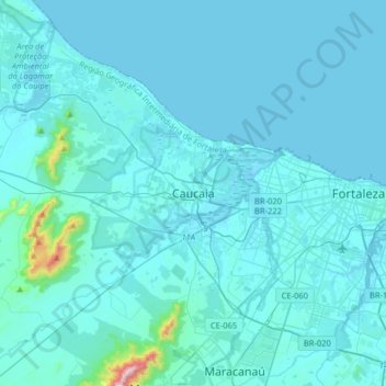 Mapa topográfico Caucaia, altitud, relieve