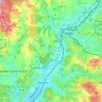 Mapa topográfico Bettenbach, altitud, relieve