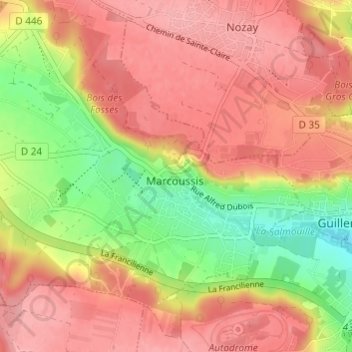 Mapa topográfico Marcoussis, altitud, relieve