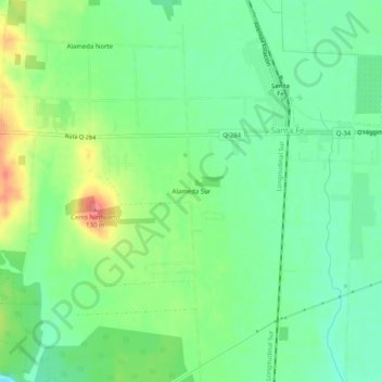 Mapa topográfico Alameda Sur, altitud, relieve