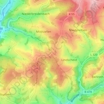 Mapa topográfico Straße, altitud, relieve