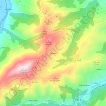 Mapa topográfico Moutas, altitud, relieve