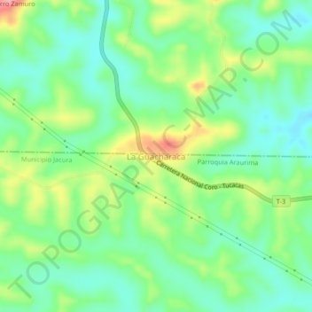 Mapa topográfico La Guacharaca, altitud, relieve