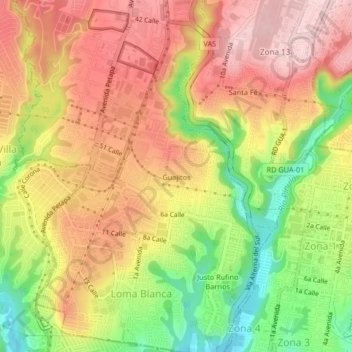 Mapa topográfico Guajitos, altitud, relieve