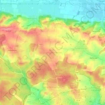 Mapa topográfico Untergartelshausen, altitud, relieve