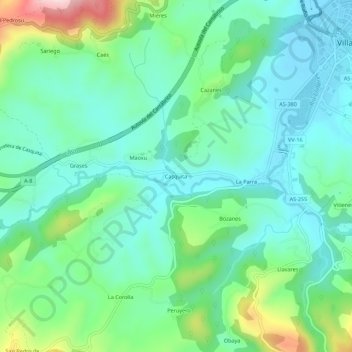 Mapa topográfico Casquita, altitud, relieve