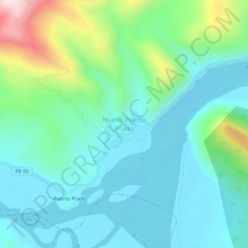 Mapa topográfico Nuevo Puerto Prado, altitud, relieve