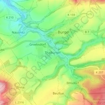 Mapa topográfico Thalbürgel, altitud, relieve