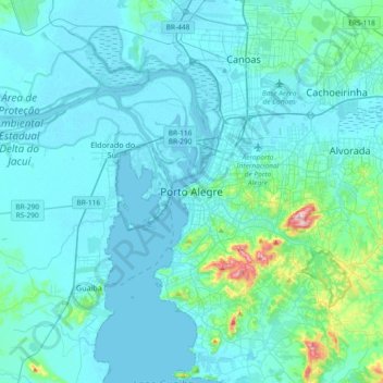 Mapa topográfico Porto Alegre, altitud, relieve