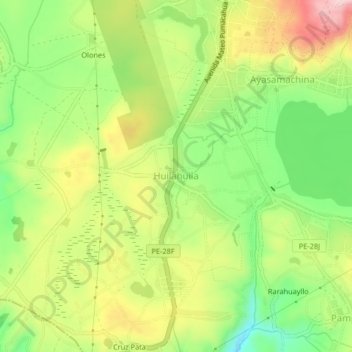 Mapa topográfico Huilahuila, altitud, relieve