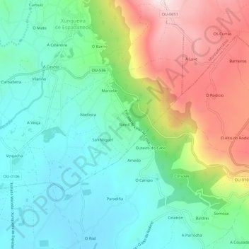Mapa topográfico Ramil, altitud, relieve