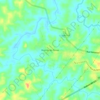 Mapa topográfico Mutirão do Ozeas, altitud, relieve
