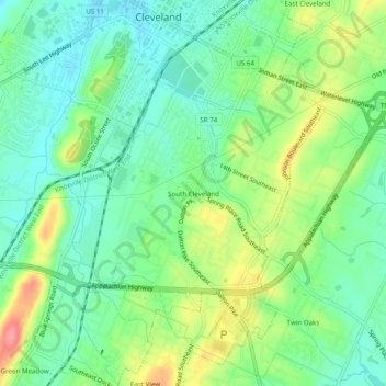 Mapa topográfico South Cleveland, altitud, relieve