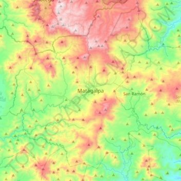 Mapa topográfico Matagalpa, altitud, relieve