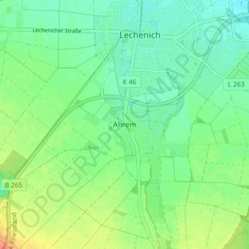 Mapa topográfico Ahrem, altitud, relieve