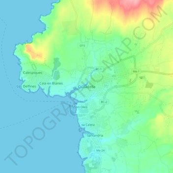 Mapa topográfico Ciudadela, altitud, relieve