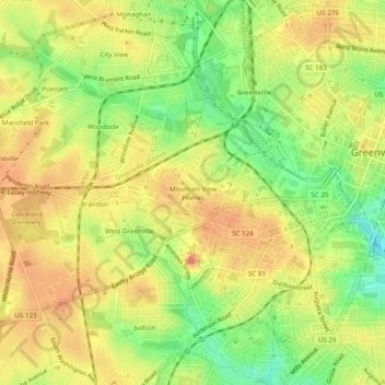 Mapa topográfico Mountain View Homes, altitud, relieve