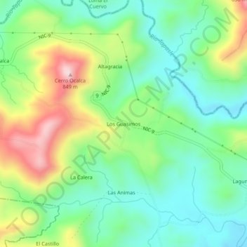 Mapa topográfico Los Guasimos, altitud, relieve
