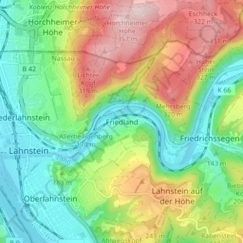 Mapa topográfico Friedland, altitud, relieve