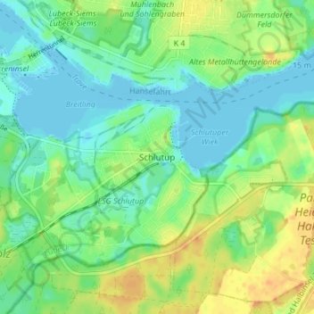Mapa topográfico Schlutup, altitud, relieve