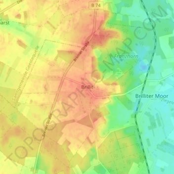 Mapa topográfico Brillit, altitud, relieve