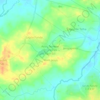 Mapa topográfico Assis Teixeira (Distrito de Aquiraz), altitud, relieve