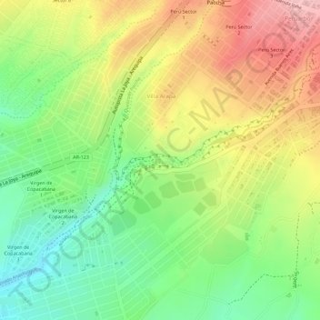 Mapa topográfico Ruta del Sillar, altitud, relieve
