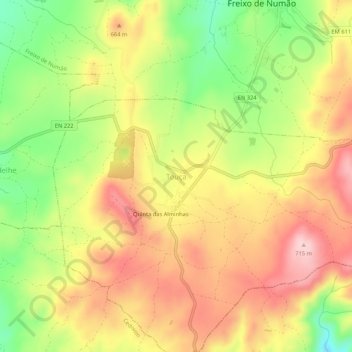 Mapa topográfico Touça, altitud, relieve