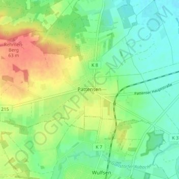 Mapa topográfico Pattensen, altitud, relieve