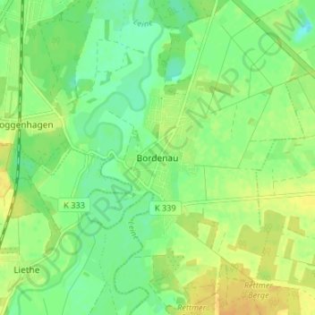Mapa topográfico Bordenau, altitud, relieve
