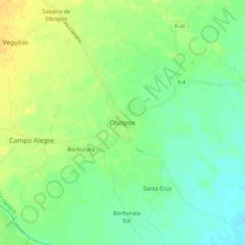 Mapa topográfico Obispos, altitud, relieve