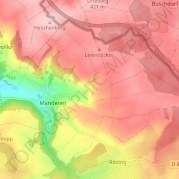 Mapa topográfico Tunting, altitud, relieve