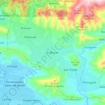 Mapa topográfico El Rincón, altitud, relieve
