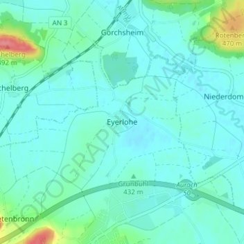 Mapa topográfico Eyerlohe, altitud, relieve
