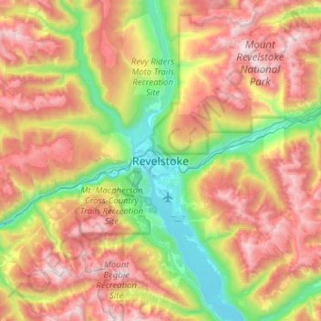 Mapa topográfico Revelstoke, altitud, relieve