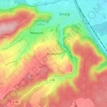 Mapa topográfico Koisdorf, altitud, relieve