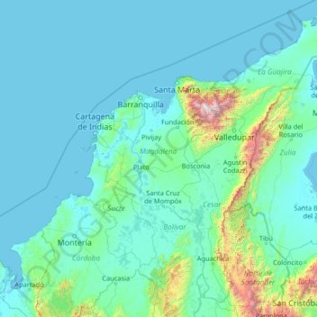 Mapa topográfico Magdalena, altitud, relieve