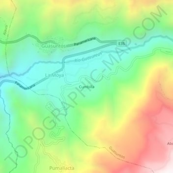 Mapa topográfico Cumbilla, altitud, relieve