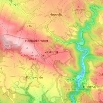 Mapa topográfico Zeschnig, altitud, relieve