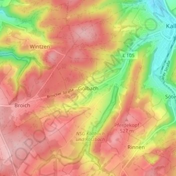 Mapa topográfico Golbach, altitud, relieve