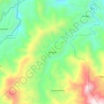 Mapa topográfico San José, altitud, relieve
