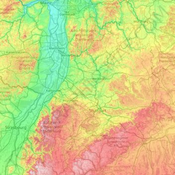Mapa topográfico Zabergäu, altitud, relieve