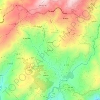 Mapa topográfico Gosende, altitud, relieve